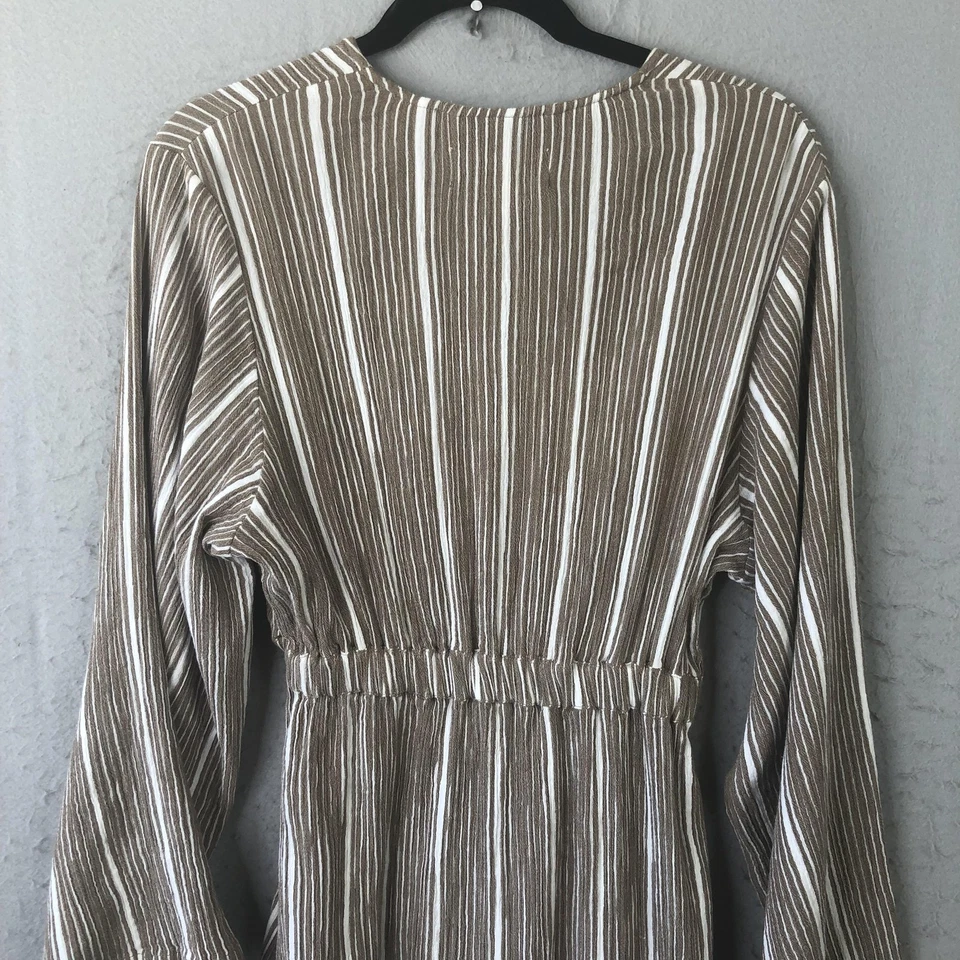 Maxi Vestido Mara Hoffman Para Mujer XS Marrón Rayas Algodón Orgánico Cuello en V Cinturón Foto 3 de 4