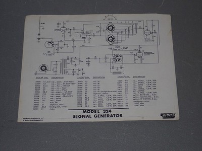 Eico Model 324 Signal Generator Original Schematic & Parts List