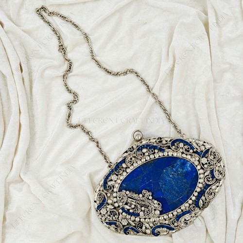 NEW Different Craft India Antique Handcrafted Lapis Lazuli Gemstone Bridal Purse - Picture 2 of 8