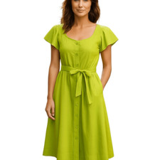 Ulla Johnson Rhea Tie Waist Puff Sleeve Midi Dress in Green NWT Size 16