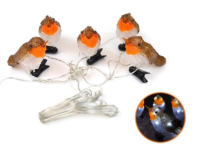 5 LED Clip On Acryl Rotkehlchen Lichter Garten Außen Vögel Weihnachtsdeko Xmas
