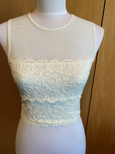 The GARAGE Ivory Cream lace dressy top tank see through party shirt Small S - 第 1/2 張圖片