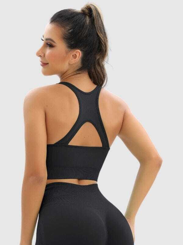 Soutien-gorge sport sans couture dos nageur noir en nylon respirant taille M