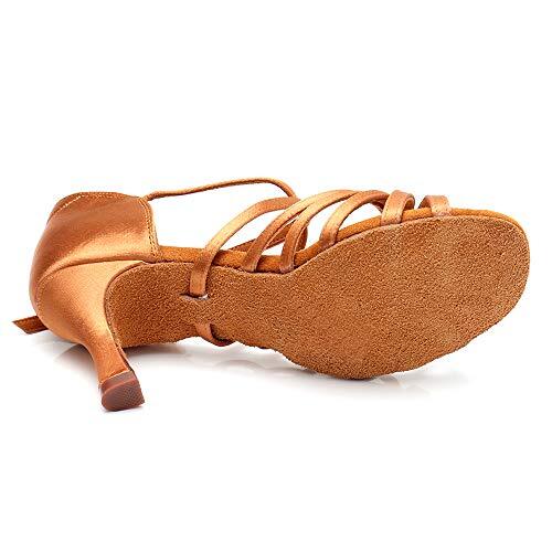 Chaussures de danse latine femme satin salle de bal professionnelle salsa 8 talons bronzés 2,8 pouces - Photo 3 sur 7