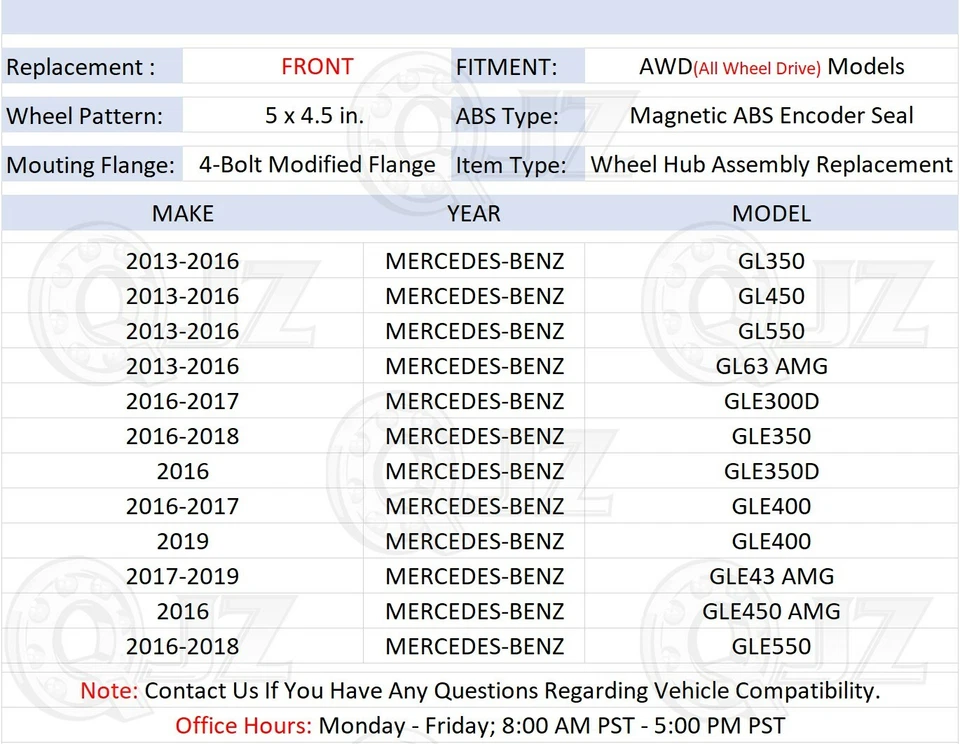 [DELANTERO (cantidad 2)] Conjunto de cubo de rueda nuevo para Mercedes-Benz GLE350D 2016 modelo AWD Foto 2 de 4