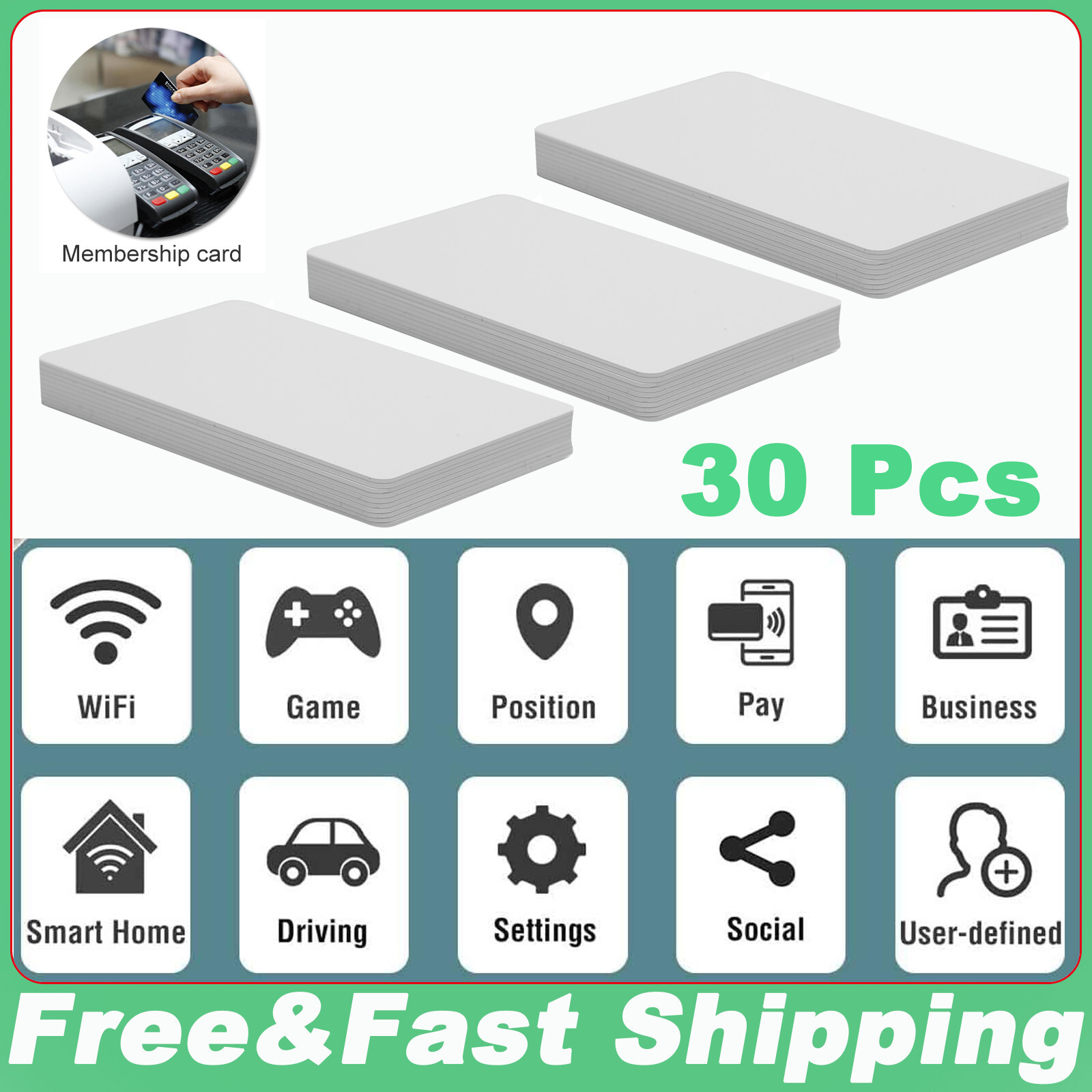 30-Pack NTAG215 Blank NFC Cards PVC Tags NTAG 215 Compatible with TagMo Chip