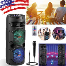 Dual 8"Subwoofer Portable Bluetooth Party Speaker FM TWS Heavy Bass LED with Mic