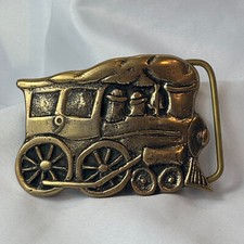 Vtg Brass Belt Buckle 9 Steam Train Locomotive Engine