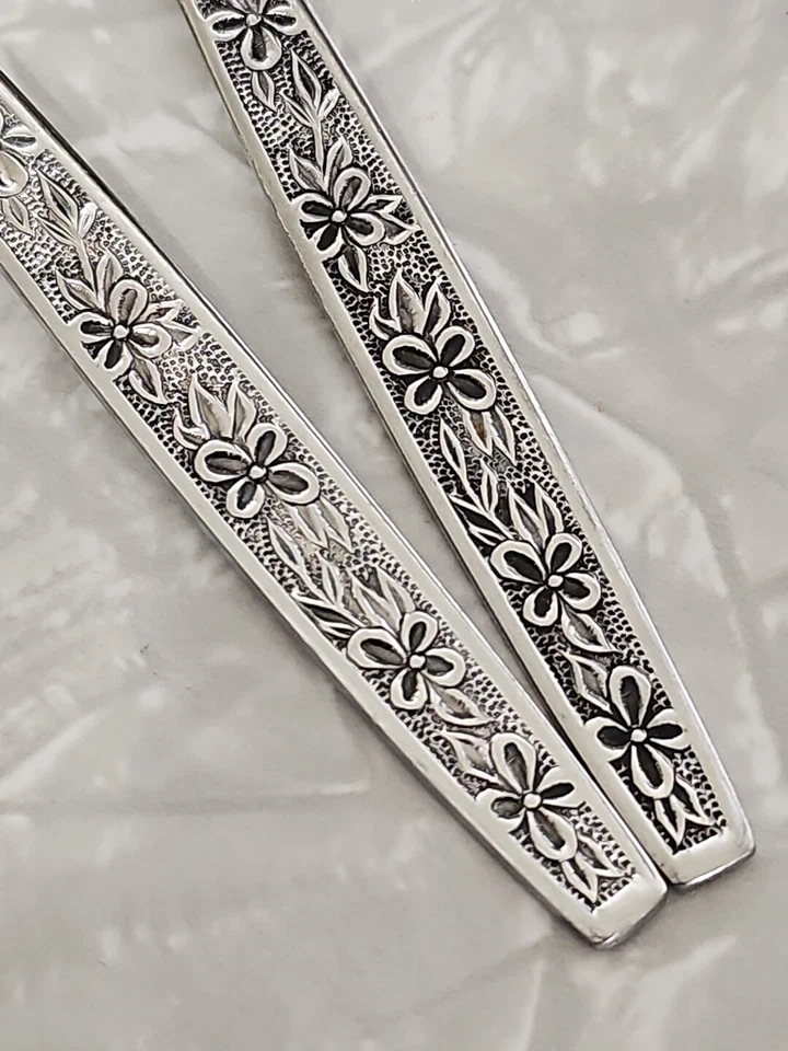 Rogers Stainless La Spana Soup Spoons 7" floral MCM flatware Stanley Roberts (2) - Image 4 of 4