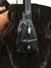 Used Genuine Black Stingray Leather Handle Strap Shoulder Bag Has A Pink Stain