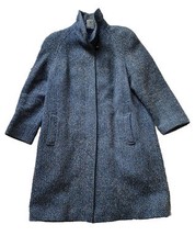 Vintage Tweed Mid Long Coat English Retro Wool 1940s Eastex Blue Grey 14 16 18 M