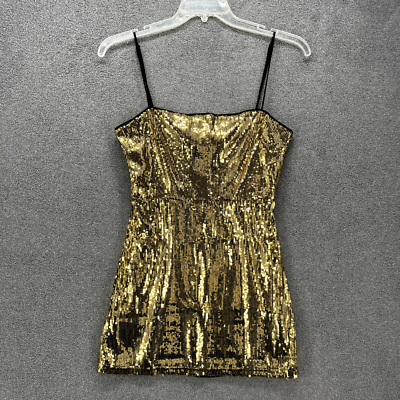 urban outfitters gold sequin dress womens Medium Mini Spaghetti Straps Zipper Sequin strapless