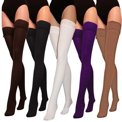 80 Denier Microfibre Hold Ups Lace Top , Various Colours- Sizes S M L XL new