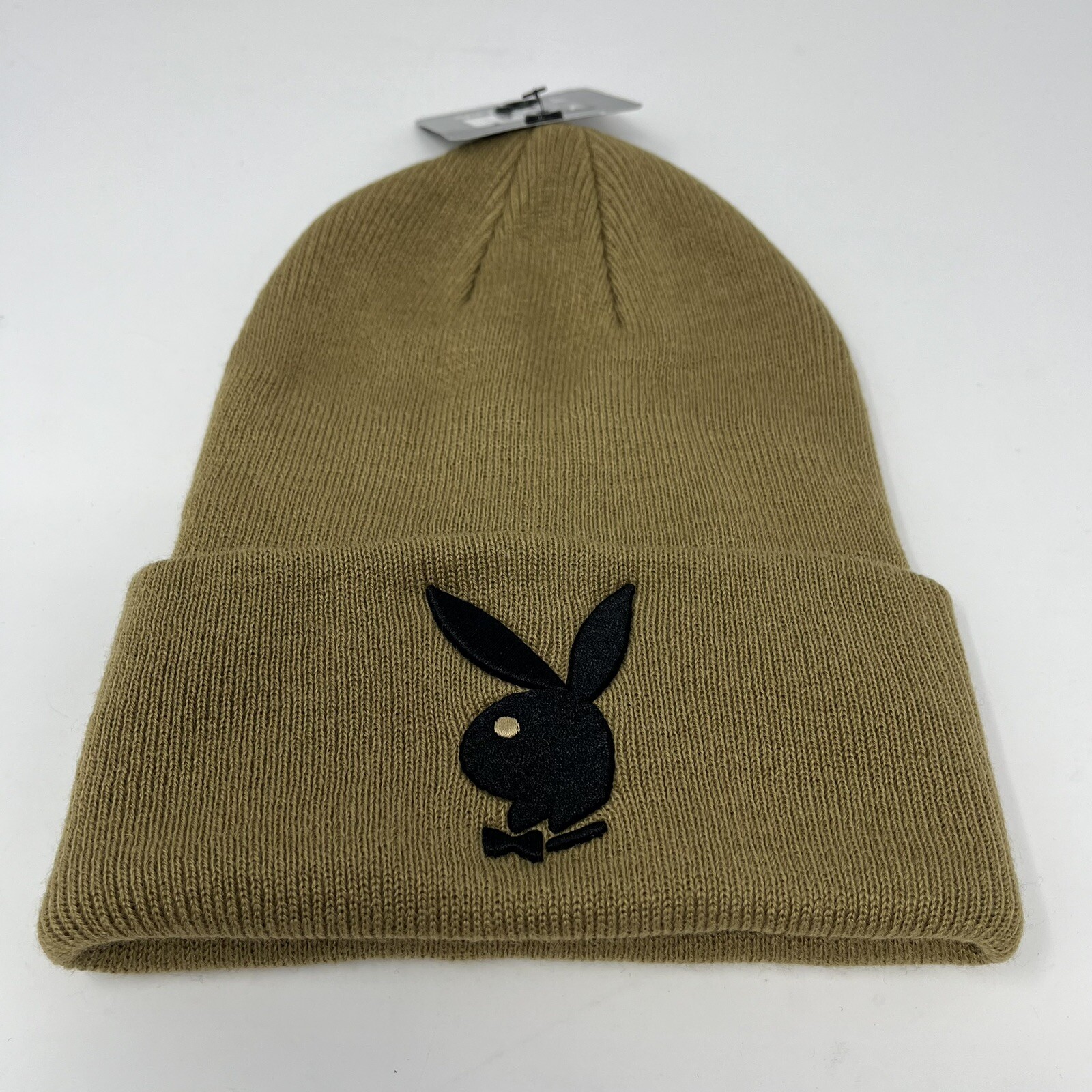 Official Playboy OG Bunny Cuffed Beanie Knit Winter Hat Cap Toboggan Light Brown