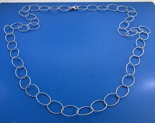 Designer 925 Sterling Silver Diamond Cut Textured Oval Link Chain Necklace