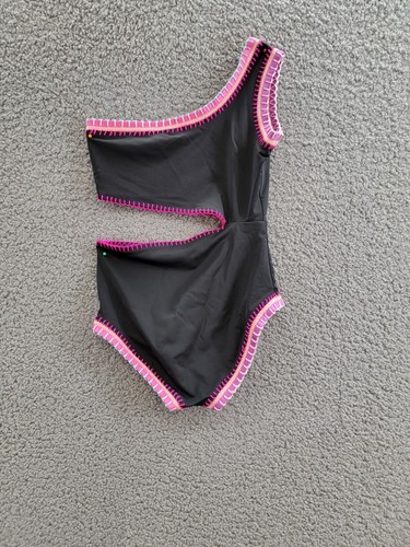 PQ Platinum Swim Rainbow Embroidered Cutout One Piece Swimsuit Girls 8 Black - Picture 2 of 13