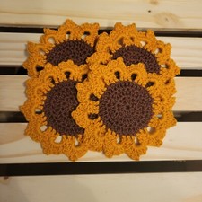 Sunflower Coasters - Handmade Crocheted - Set of 4 Coasters