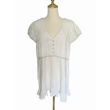 Urban Outfitters White Mini Dress Lace Button Ruffle Bohemian Shift Women Large