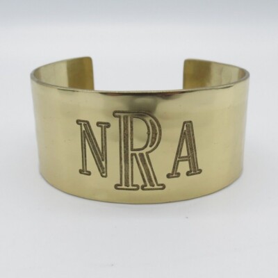 Rustic Cuff NRA Bracelet Wide Gold Tone Statement 6.75''
