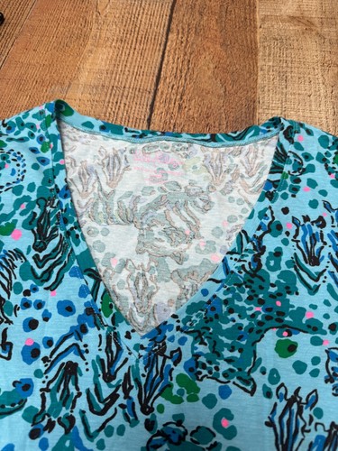 Lily Pulitzer Casual Top Women Sz S Blue Cotton Animal Print Long Sleeves V-Neck - Picture 4 of 13