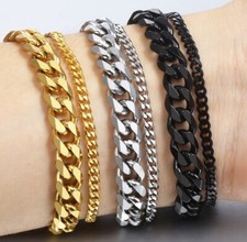 18-25cm Stainless Steel Silver Gold Black Curb Chain Bracelet Thick 10/8/6//4mm