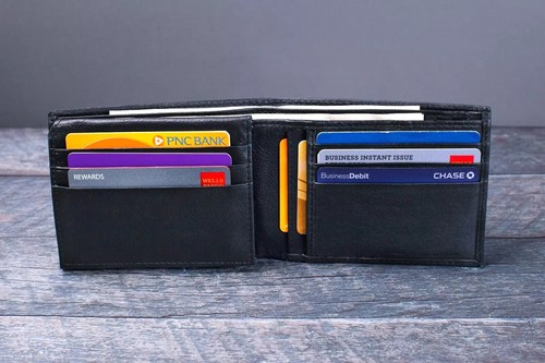 RFID Signal Blocking Heavy Duty Leather Bifold Mens Wallet Black 1 ID- 13 Cards 
