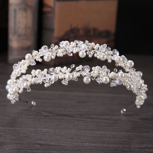 Tiara de perlas de doble fila - cuentas de cristal de novia bandas para el cabello para mujeres accesorios para el cabello - Imagen 1 de 16