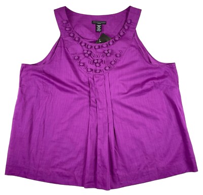NEW Apostrophe Decorative Blouse Womens 20-22W Purple Pleated Front Corpcore