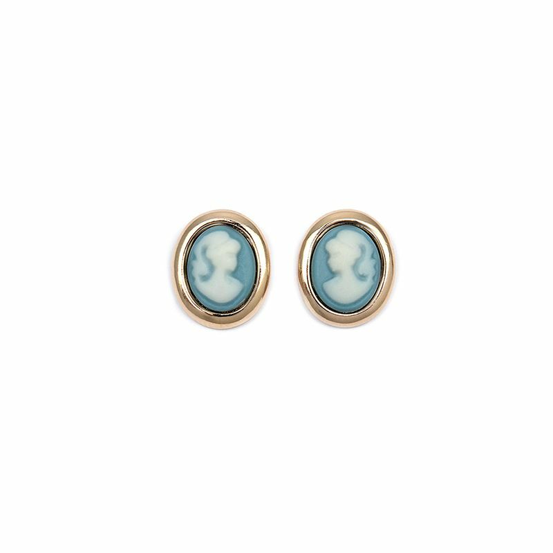 Boucles d'oreilles clous puces camée plaqué or 750/000 pour femme avec fermoir poussette