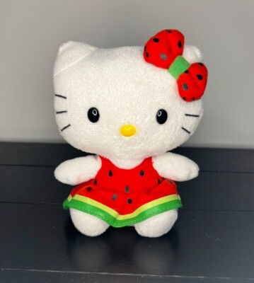 Hello Kitty Plush Ty 6” Watermelon Dress Red Pink Polka Dots Bean