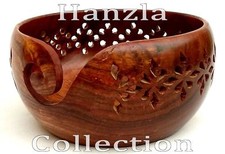 Wooden Yarn Bowl Holder Rosewood Storage Bundle 6"X3" Carved Knitting Handmade