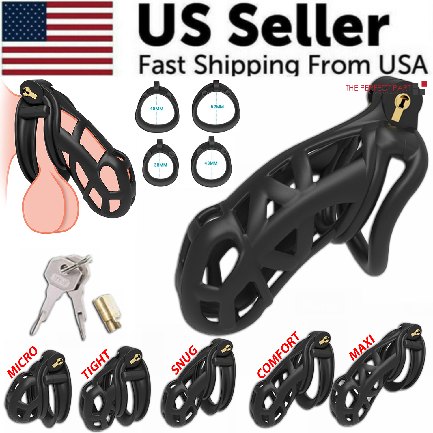 Male Chastity Cage Lock Device Kit W 4 Rings Virginity Device 5 Sizes male-chastity-cage-lock-device-kit-w-4-rings-virginity-device-5-sizes