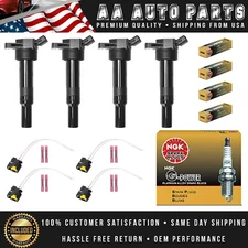 4pcs Ignition Coil & 4 NGK Platinum Spark Plug & 4 Connector for Hyundai Kia