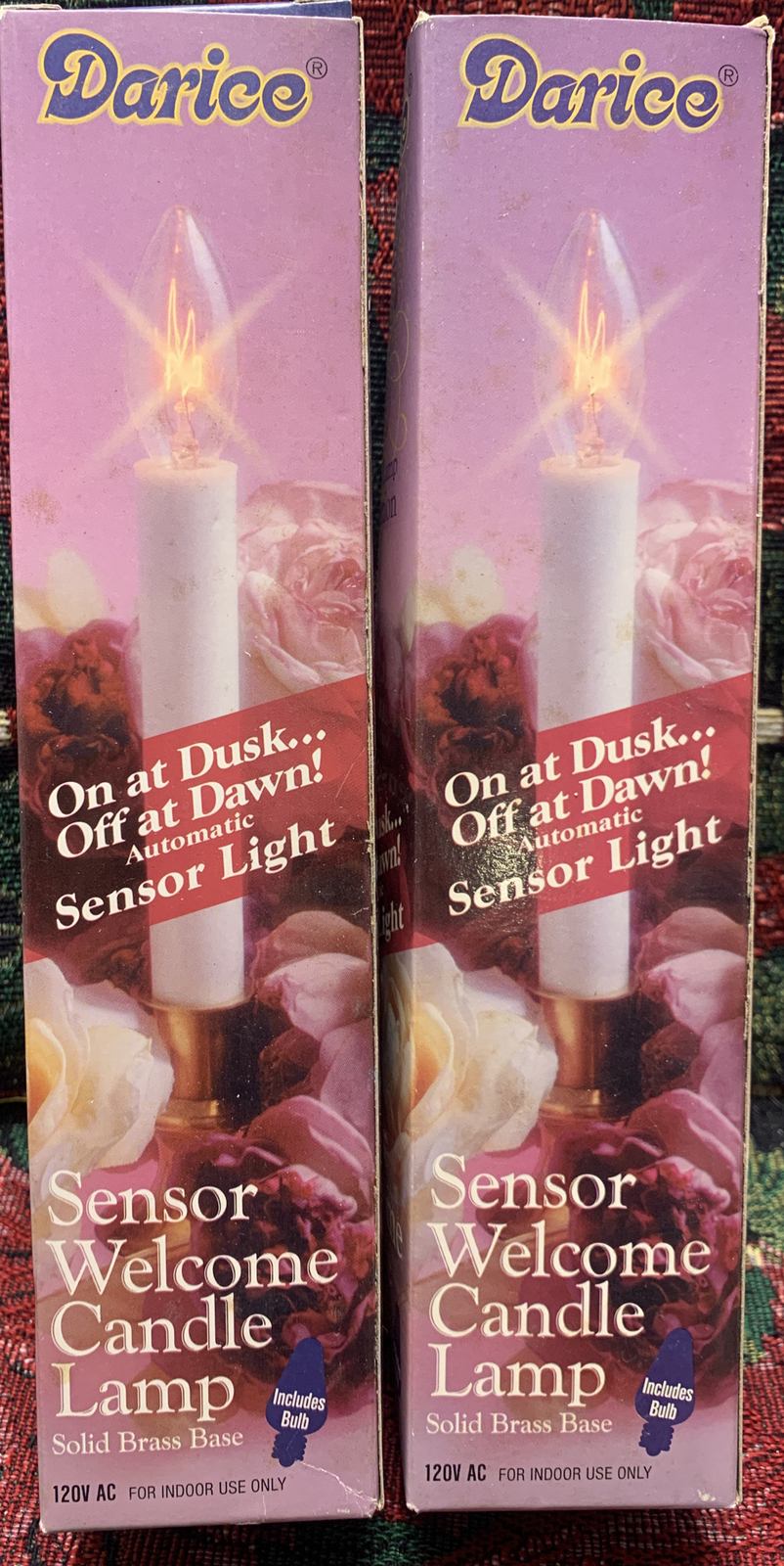 Set of 2 Darice Electric Candle Lamp Automatic Sensor Brass Plated Base NEW