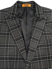 Steven Land Mens Sport Coat 36R Modern Gray Windowpane Flannel Sandro Blazer EUC
