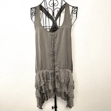 H&M Tunic Tank Top Size 8 Zip Front Racer Straps Tiered Crinkle