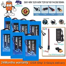 36V 48V 52V 60V 72V 10-30Ah Electric Bicycle Bike Scooter Ebike Lithium Battery