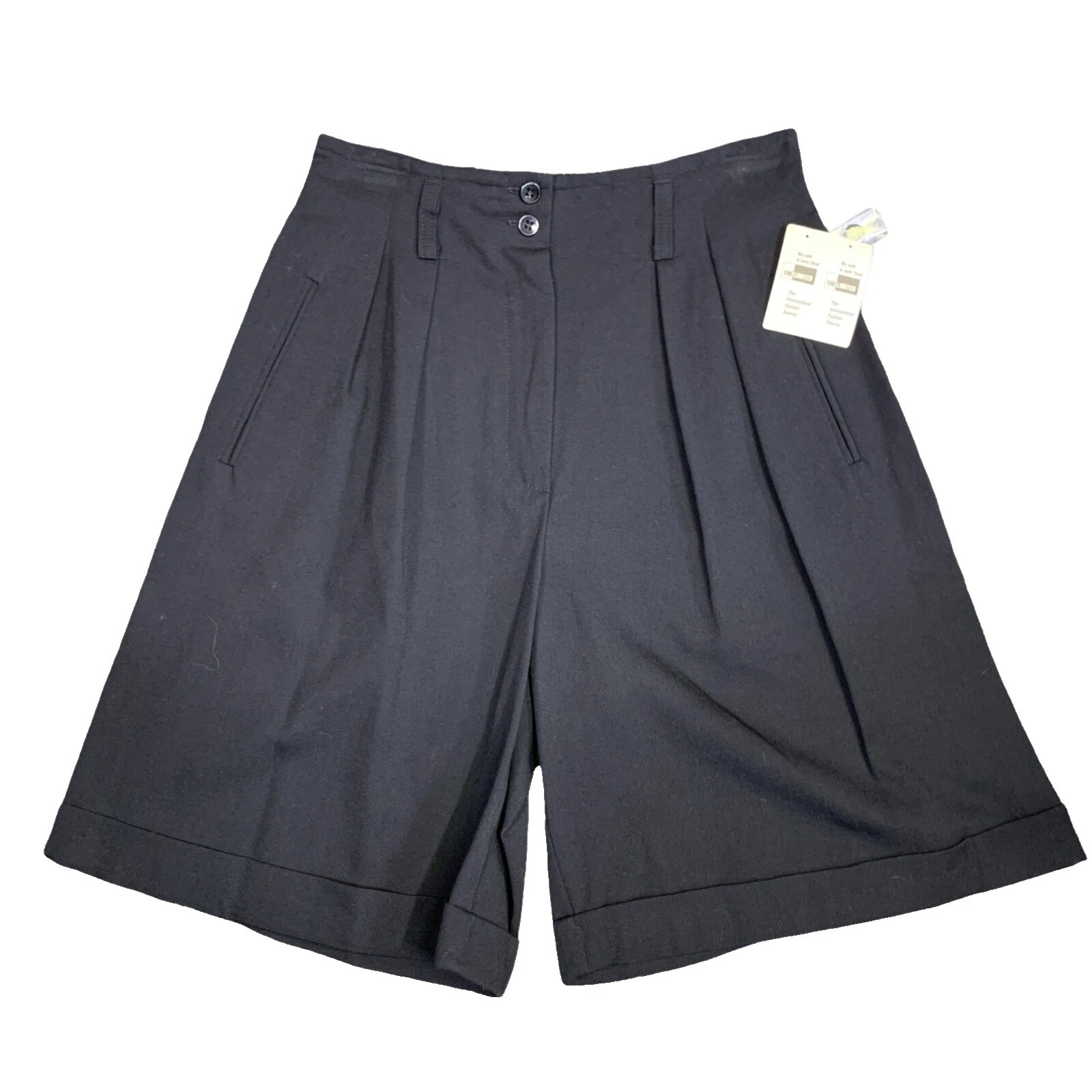 Mezcla De Lana Pantalones Cortos Sólido Negro para Mujeres