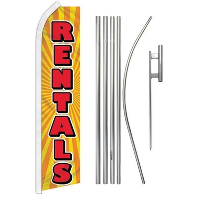 Rentals (Sunburst) Advertising Swooper Flag & Flag Pole Kit & Ground Spike