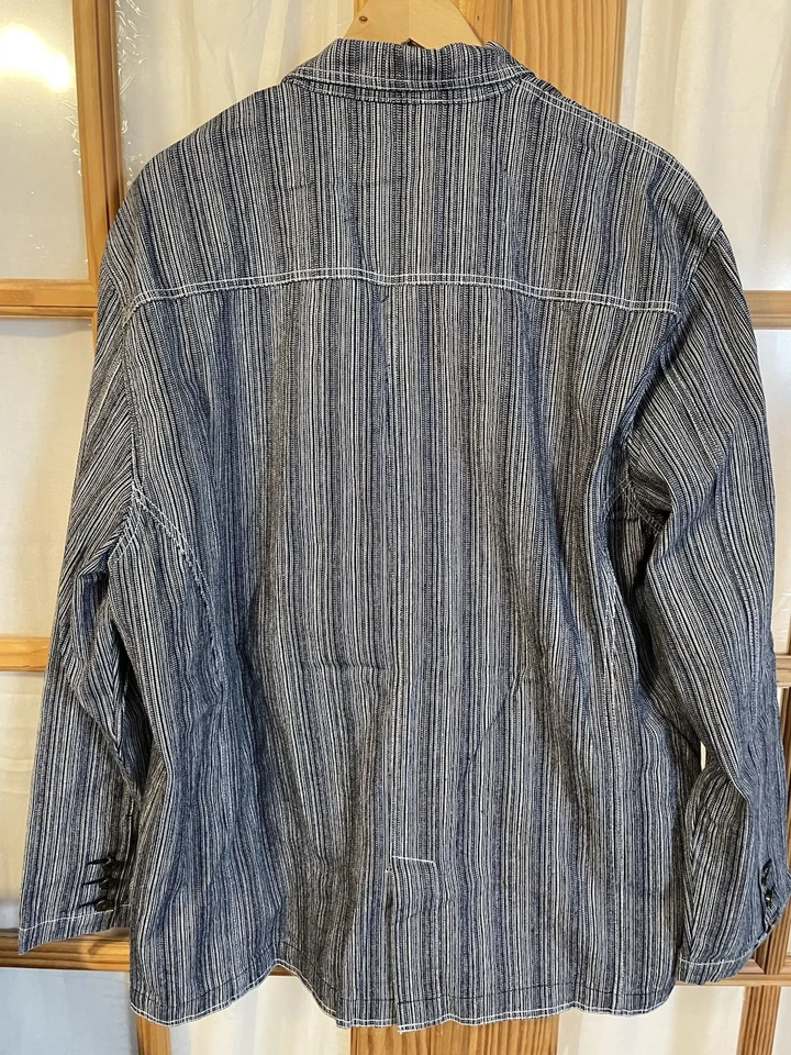 80s Raw Blue Denim Blazer Sports Jacket Mens 2XL Blue White Stripes Athleisure - Image 4 of 4