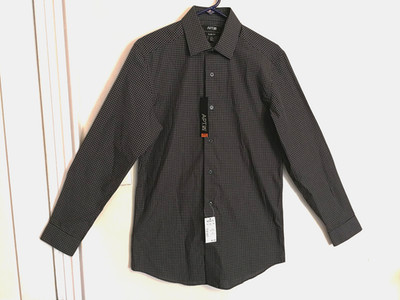 Apt 9 Men Shirt 15 32/33 Black White Slim Fit Check Button Up Long Sleeve Office