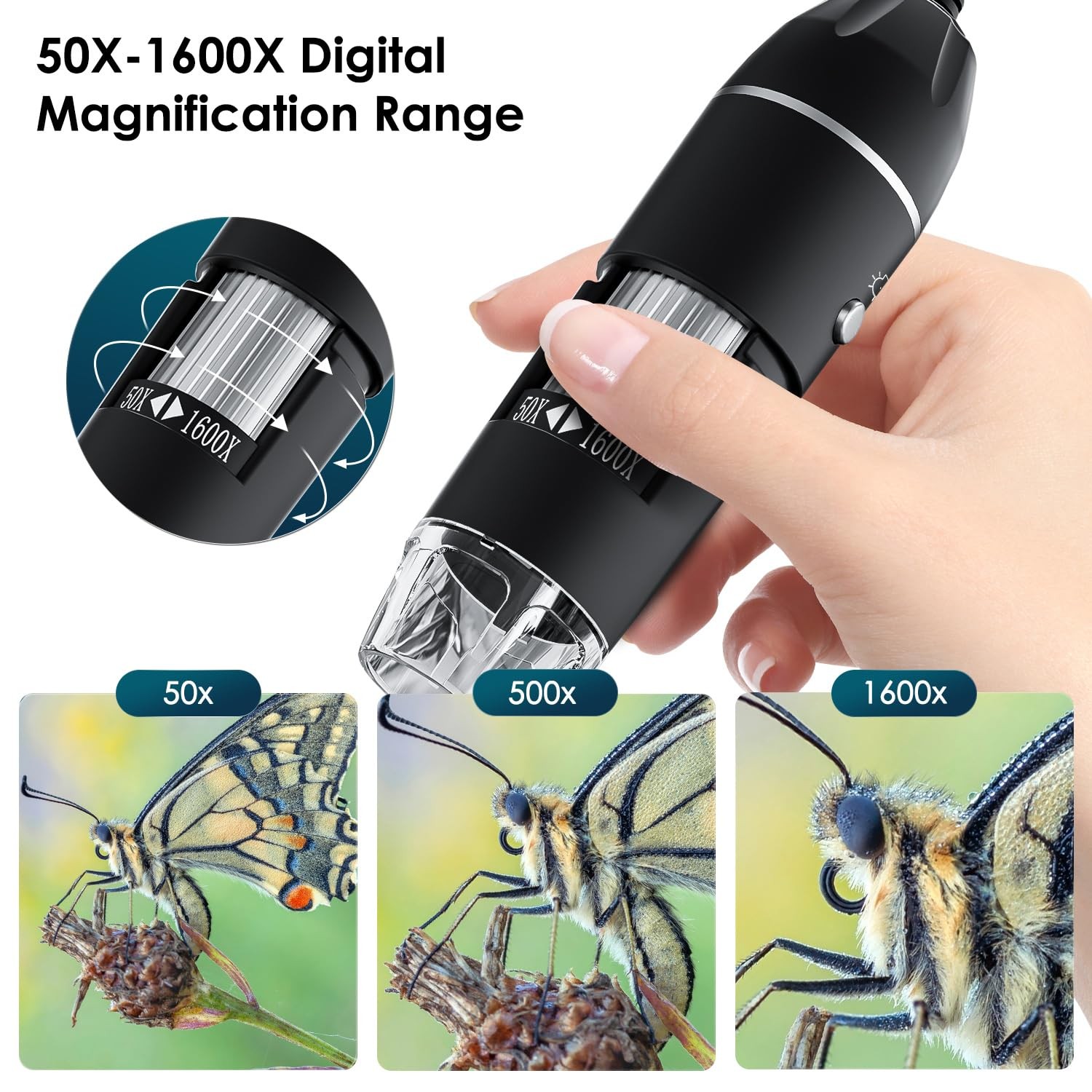 Microscope numérique USB HD 1600x caméra d'inspection portable pour PC