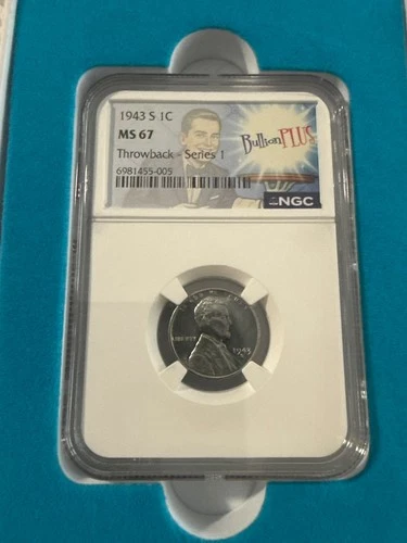 1943-S Wartime Lincoln One Cent 1c Steel Penny NGC MS67