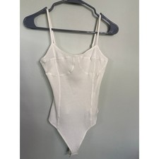 LE LIS Collection Ribbed Bodysuit  White  Adjustable Straps  Size Small  NWT
