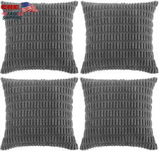 4 Pack Dark Grey Throw Pillow Covers 18x18 Corduroy Cushion Cases
