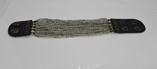 Leather Band Bead Bracelet Boho Snap Closure Silver Tone 8.5" Adjustable
