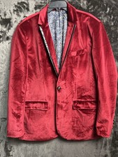 Red Velvet Blazer 48L Men's Paisley Lined Prom Party Tux Wedding Jacket