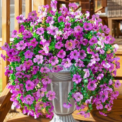 Artificial Faux Hanging Flowers Plants for Outdoor Decor, 2 PCS Outside Fake ...