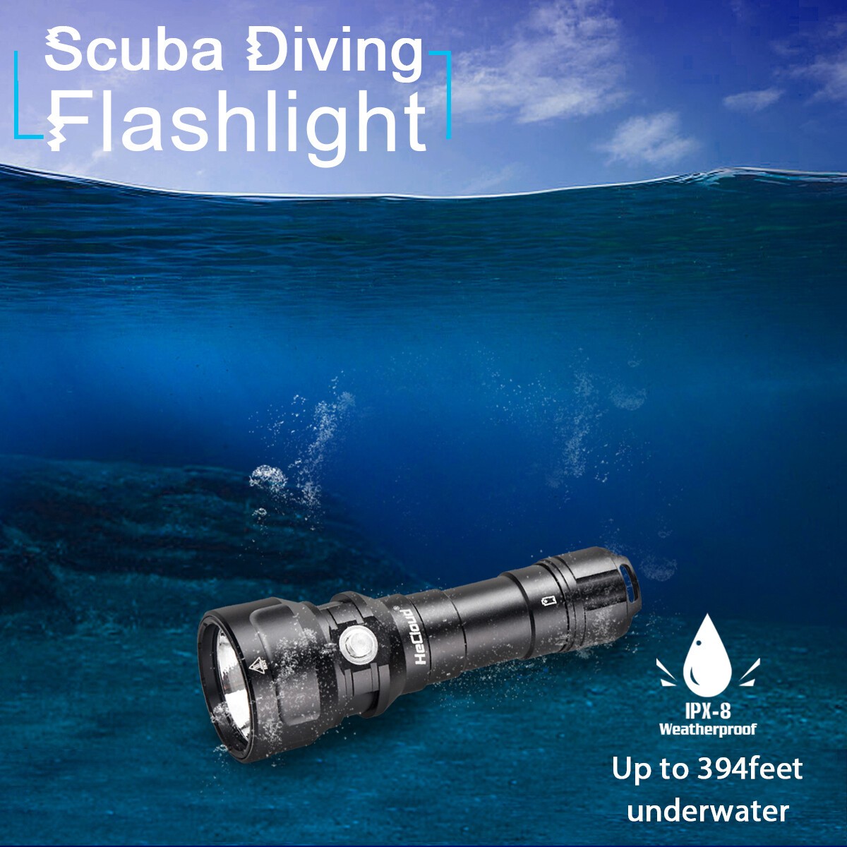 Scuba LED Diving Flashlight Underwater 394ft Waterproof Dive Torch Flash Light
