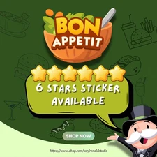Bon_Appetit Stickers Mono_Poly_Go Album Card 6 Stars